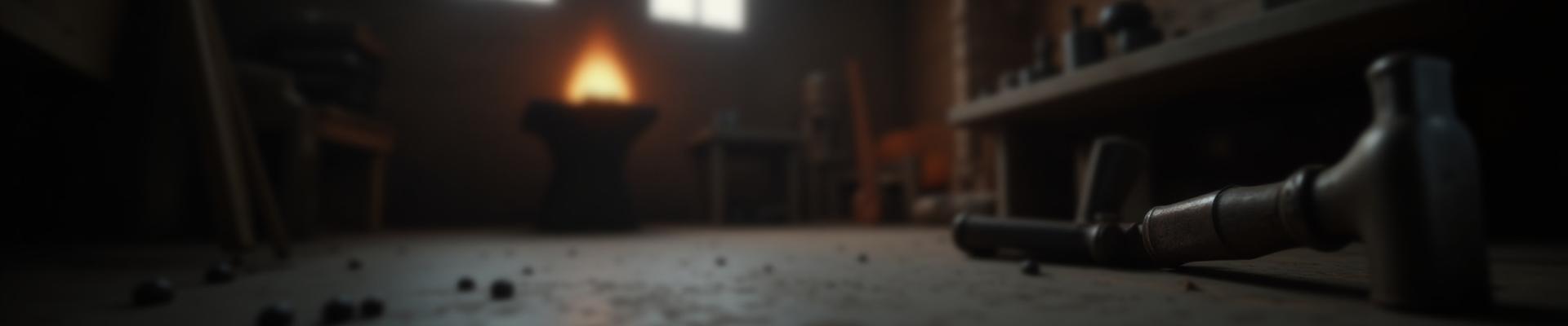 Vista sutil del interior del taller de Metal y Sabor con herramientas de forja en un primer plano desenfocado.