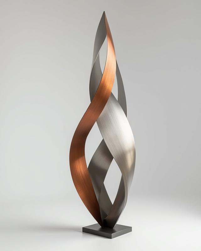 Escultura 'Aurora', formas orgánicas de acero pulido y cobre