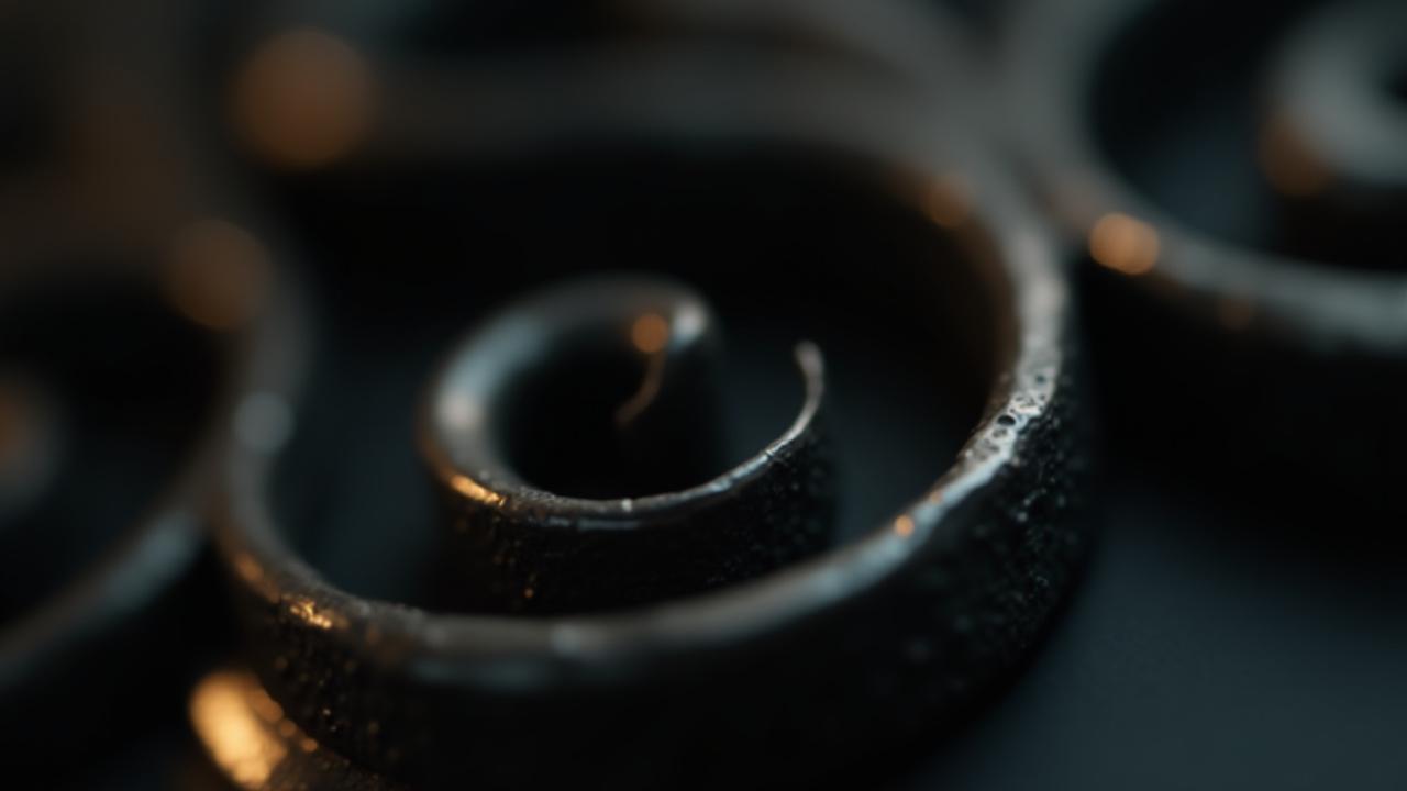 Primer plano de una pieza de forja artística terminada con sutiles destellos